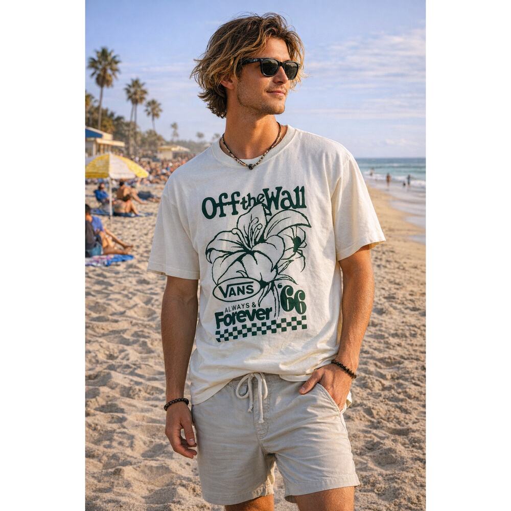 Vans Petal and Pest T-Shirt in white green botanical and spider Large